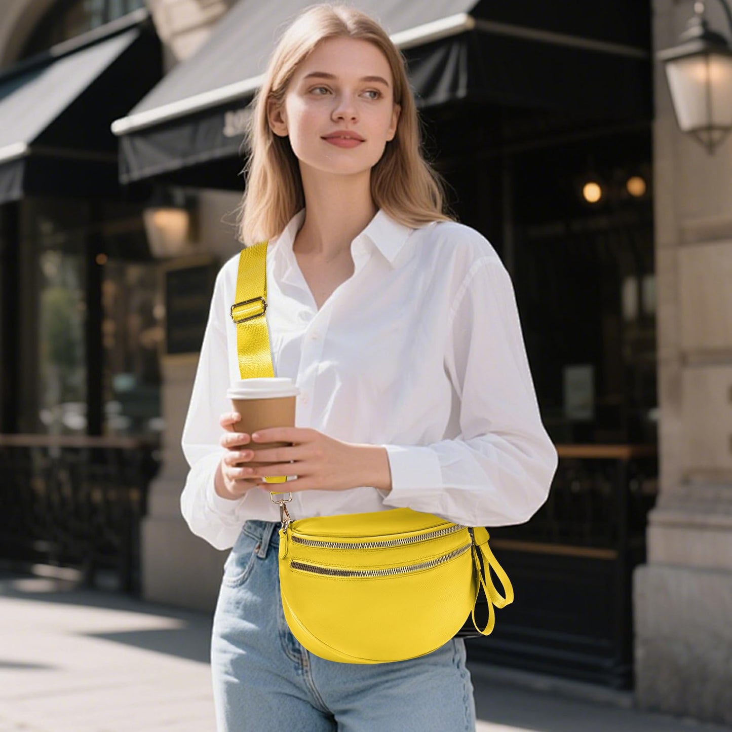 Nylon Crossbody Bags Bum Bag for Women Large Sling Bag Purse with Adjustable Strap（Black）