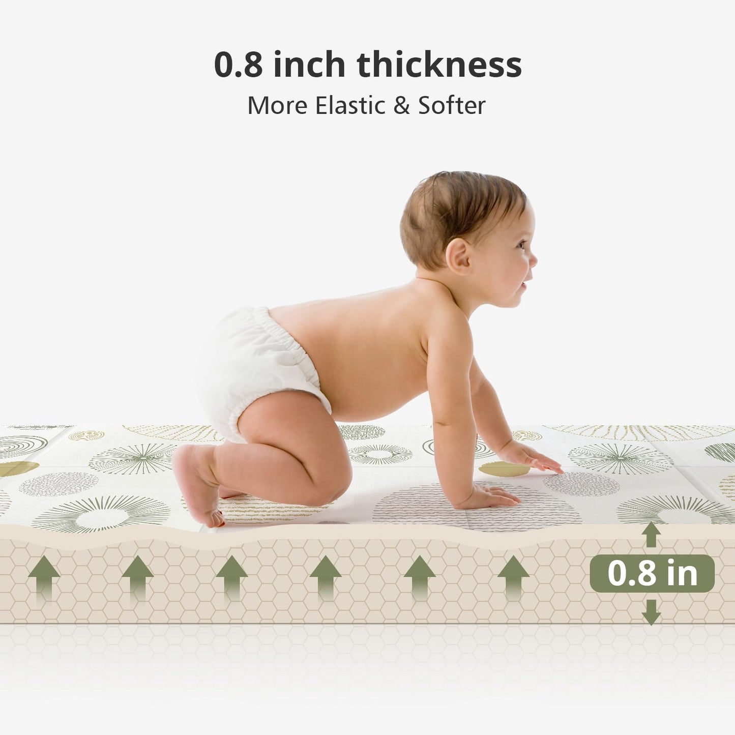 Piglog Extra Large Play Mat for Baby, 0.8 Inch Thick BPA Free, Reversible Foldable Baby Play Mat, 79" x71" Waterproof Foam Floor Baby Crawling Mat, Portable Playmat for Infants, Toddler, Kids, Circle