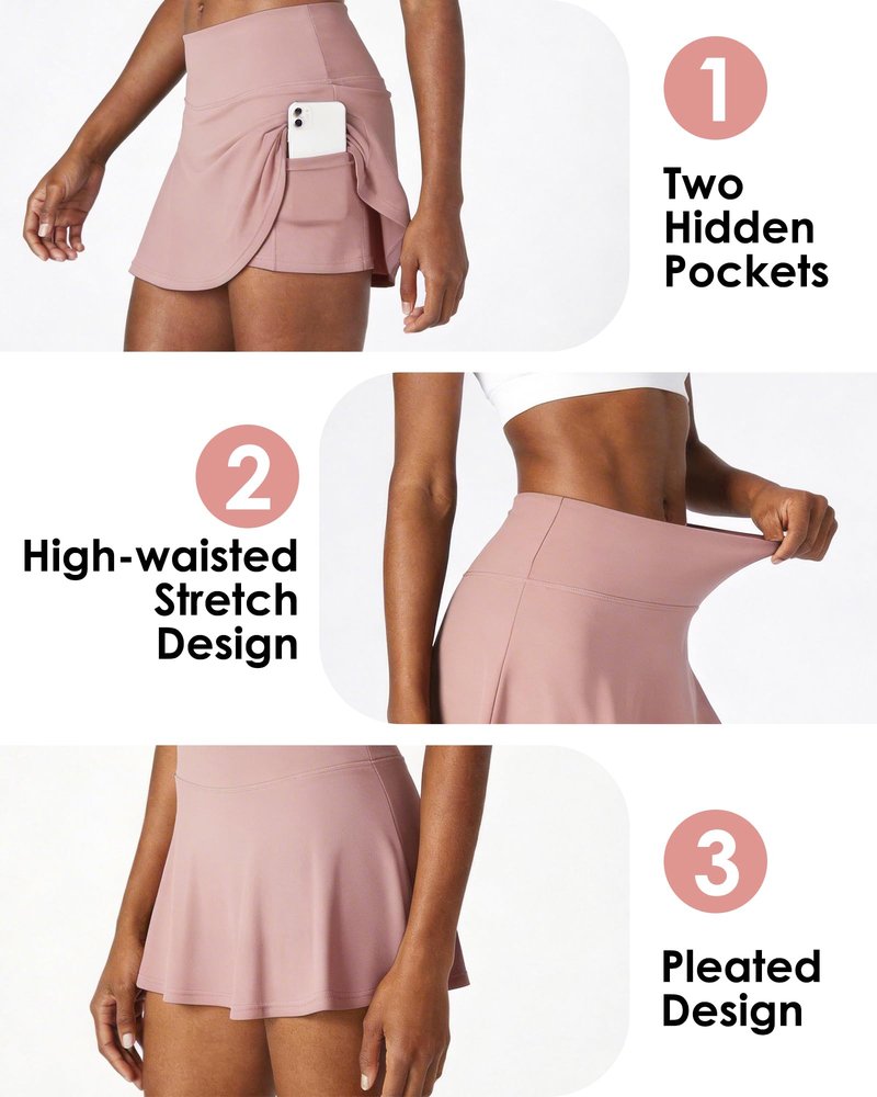 Shdykj Women Tennis Workout Skirts High Waisted Athletic Skirt with Inner Shorts Pockets,Soft Lightweight Golf Running Skirt Black