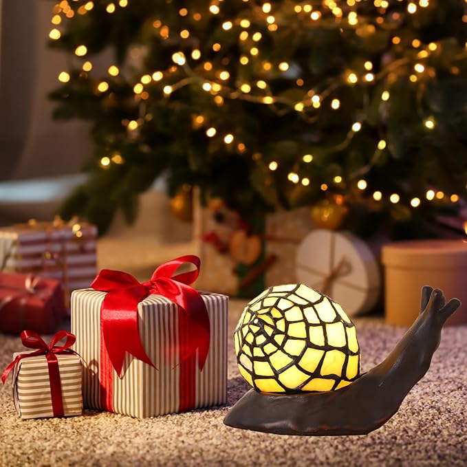 Tiffany Style Table Lamp for Bedroom Snail Stained Glass Bedside LED Night Light for Kids 3 Way Color Temperatures Party Light Hand-Made Art Home Deco Christmas Gifts Birthday Gifts
