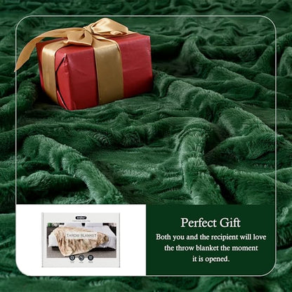 Krifey Oversized Faux Fur Blanket, Super Soft Cozy Blanket, Luxury Fluffy Throw Blanket Fuzzy Bed Throw, Plush for Women, Dark Green, 60" x 80"