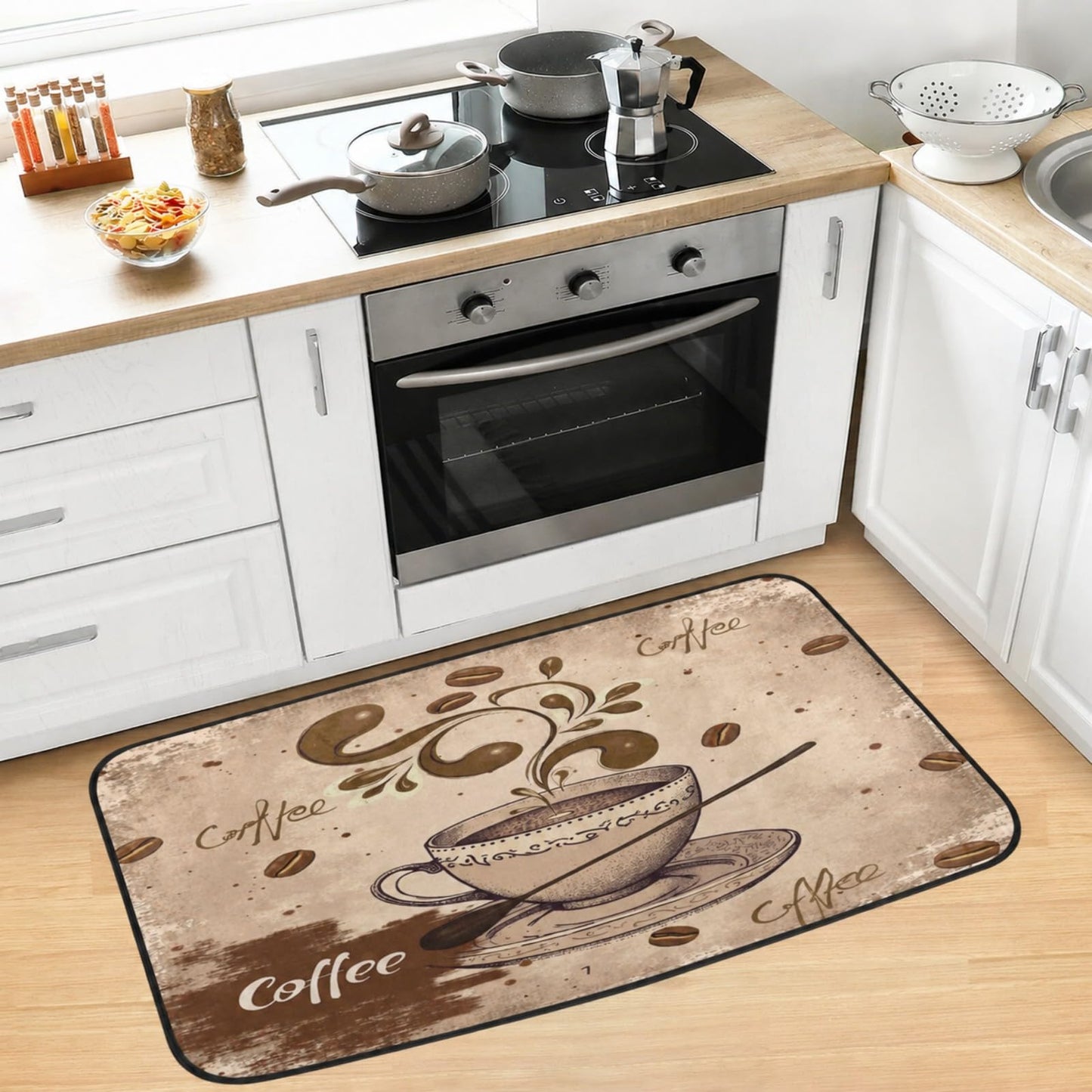 Coffee Cup Kitchen Rug Washable Bath Floor Mat Retro Non-Slip Runner Carpet Doormat for Bathroom Living Room Bedroom 39x20 inch