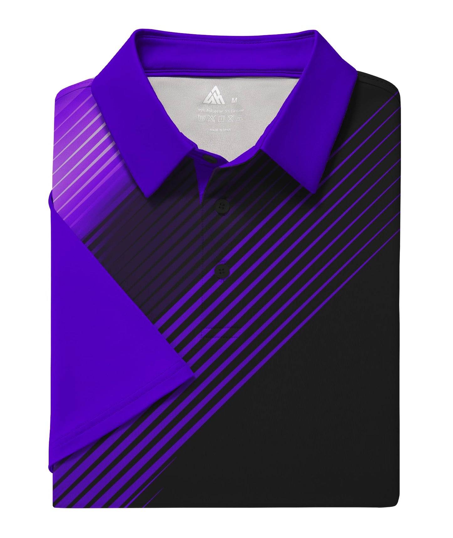 ZITY Men's Golf Shirts Short Sleeve Moisture Wicking Performance Print Patterns Casual Collared Golf Polo Shirt for Men Black Violet