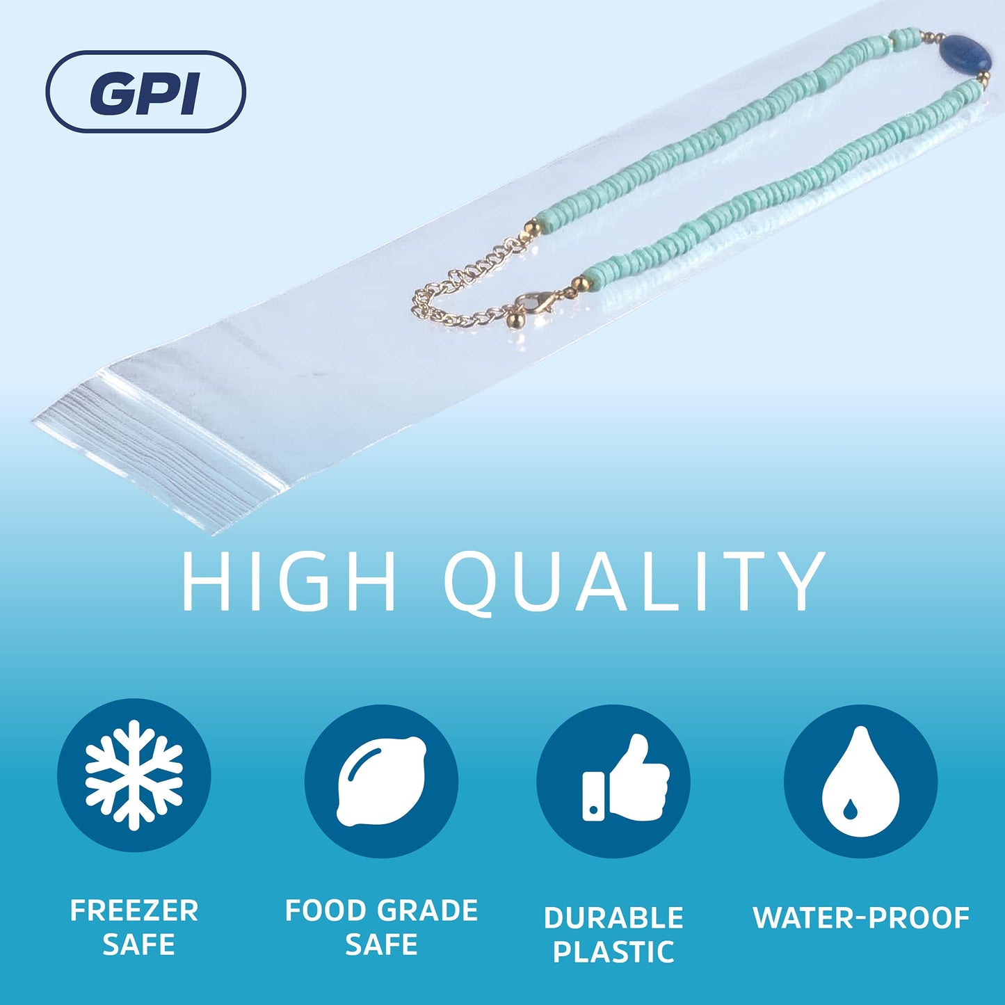 GPI - 2" x 12" Long Zip Bags, 200 Count, 2 Mil, Clear Plastic Reclosable Zipper Poly Baggies, with Resealable Zip Top Lock Seal, for Incense, Necklaces, Jewelry, Medical Supplies, Beads & Seeds