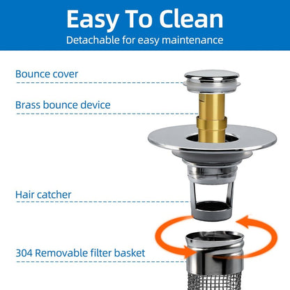 Bathroom Sink Drain Strainer, Pop-up Sink Drain Strainer with Removable Strainer Basket Hair Catcher, Bathroom Sink Stopper,2 Packs