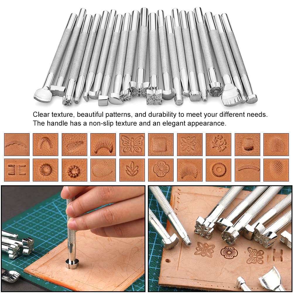 TLKKUE Leather Working Tools Leather Craft Tools for Carving Stamping Sewing Punching Cutting with Custom Custom Storage Bag Professional Tooling Kit for Crafting, Repair & DIY Projects