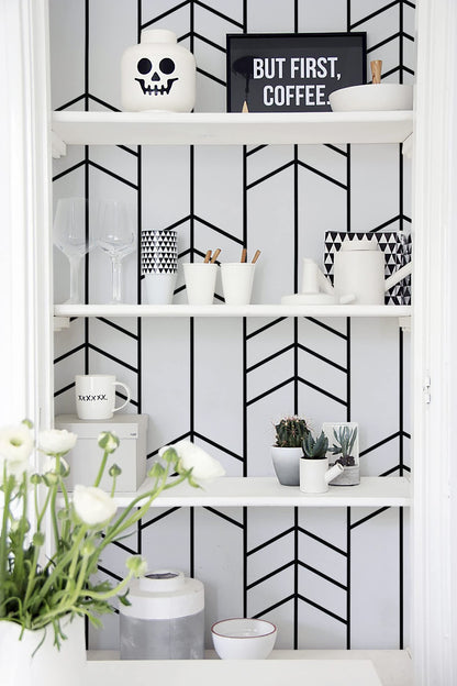 Black and White Wallpaper Peel and Stick Wallpaper Removable Self Adhesive Wall Paper Modern Geometric Contact Paper for Bedroom Bathroom Wall Decor Chevron Stripe Vinyl 17.7"x394" Renter Friendly