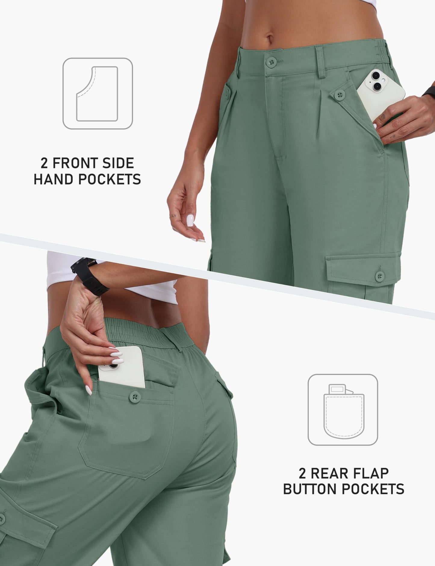 MoFiz Women's Cargo Capris Hiking Pants Summer Outdoor Travel Casual Capri Pants for Women with 6 Pockets Grey Green XL