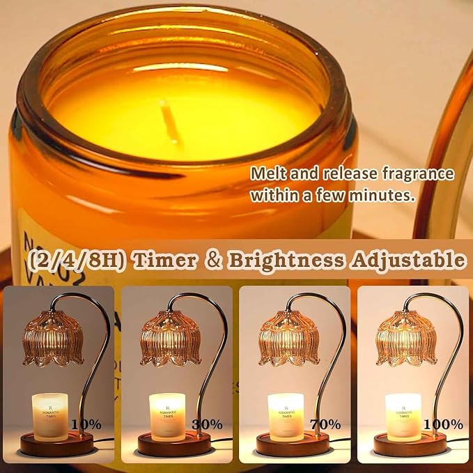 Funistree Flower Candle Warmer Lamp with Timer, Dimmable Candle Lamp Warmer, Christmas Birthday Gifts for Women Mom Her, Housewarming Home Decor, Lotus Wax Warmer for Yankee Candles - Amber-2 Pack