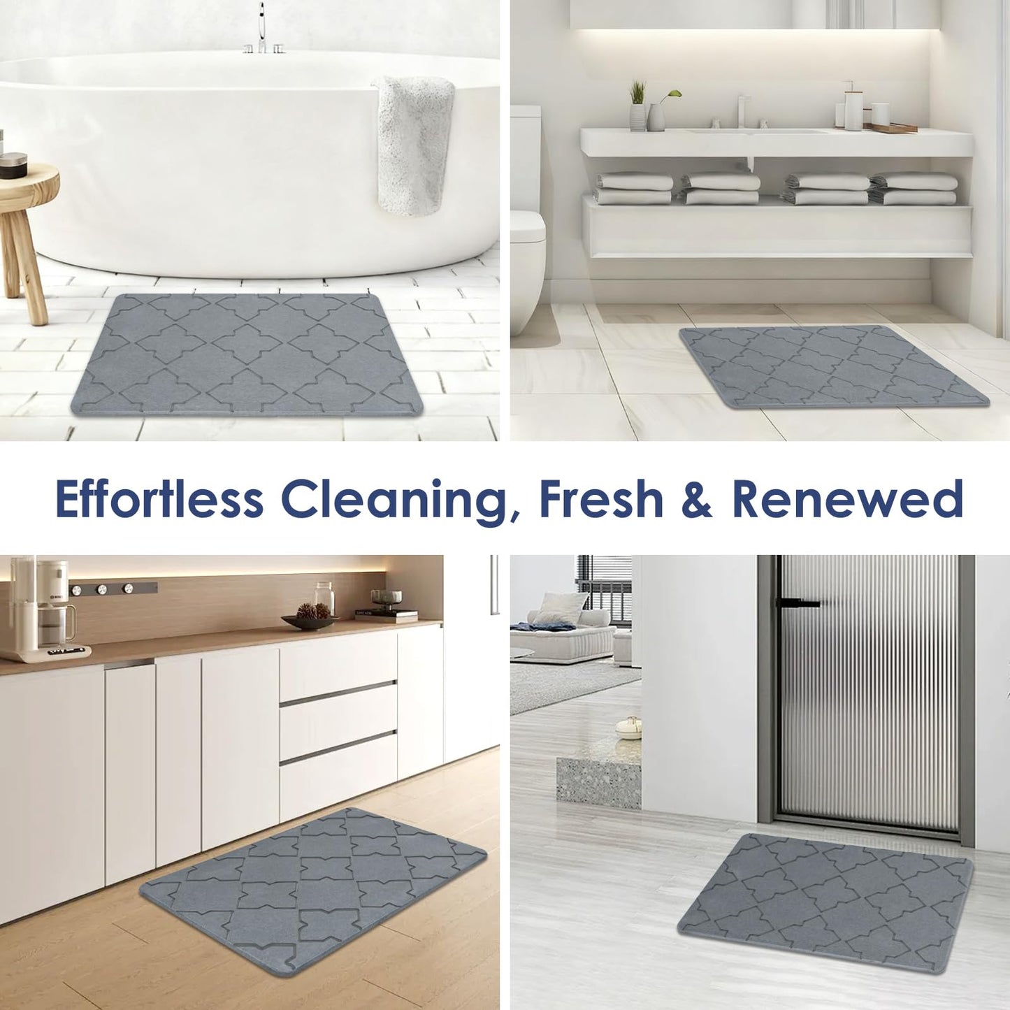 Large Stone Bath Mat for Bathroom Floor, Quick Dry Diatomaceous Earth Bath Mat with Non-Slip Back, Super Absorbent Diatomite Stone Mat for Shower, Easy to Clean, Natural(23.6" x 15.7" Dark Grey)