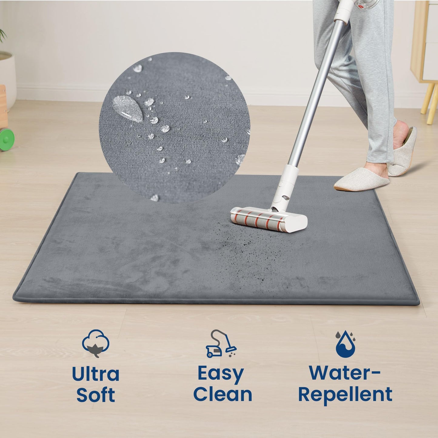 Huloo Sleep Baby Play Mat for Floor,1.3" Thick Elasti-Foam 50"×50" Playpen Mat for Tummy Time,Non-Toxic Certified Water Repellent Soft Coral Velvet for Toddler,Infant,Kids,Non-Slip Backing Safe for Crawling(Dark Grey)