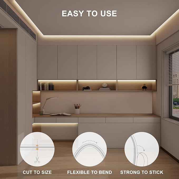 32.8ft COB Led Strip Light with Remote, 3000K Dimmable Bright Warm White Led COB Strip Light, White Continuous Led Strip Light for Mirror, Stair, Cabinet, Room