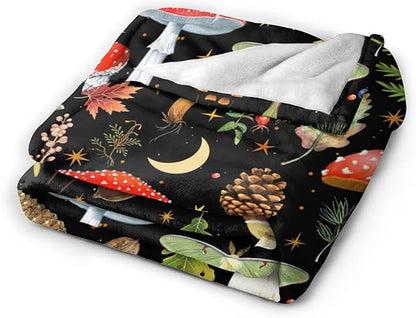 Mushroom Flannel Fleece Bed Blanket Throw Blanket Lightweight Cozy Plush Blanket for Bedroom Living Rooms Sofa Couch 80"X60"