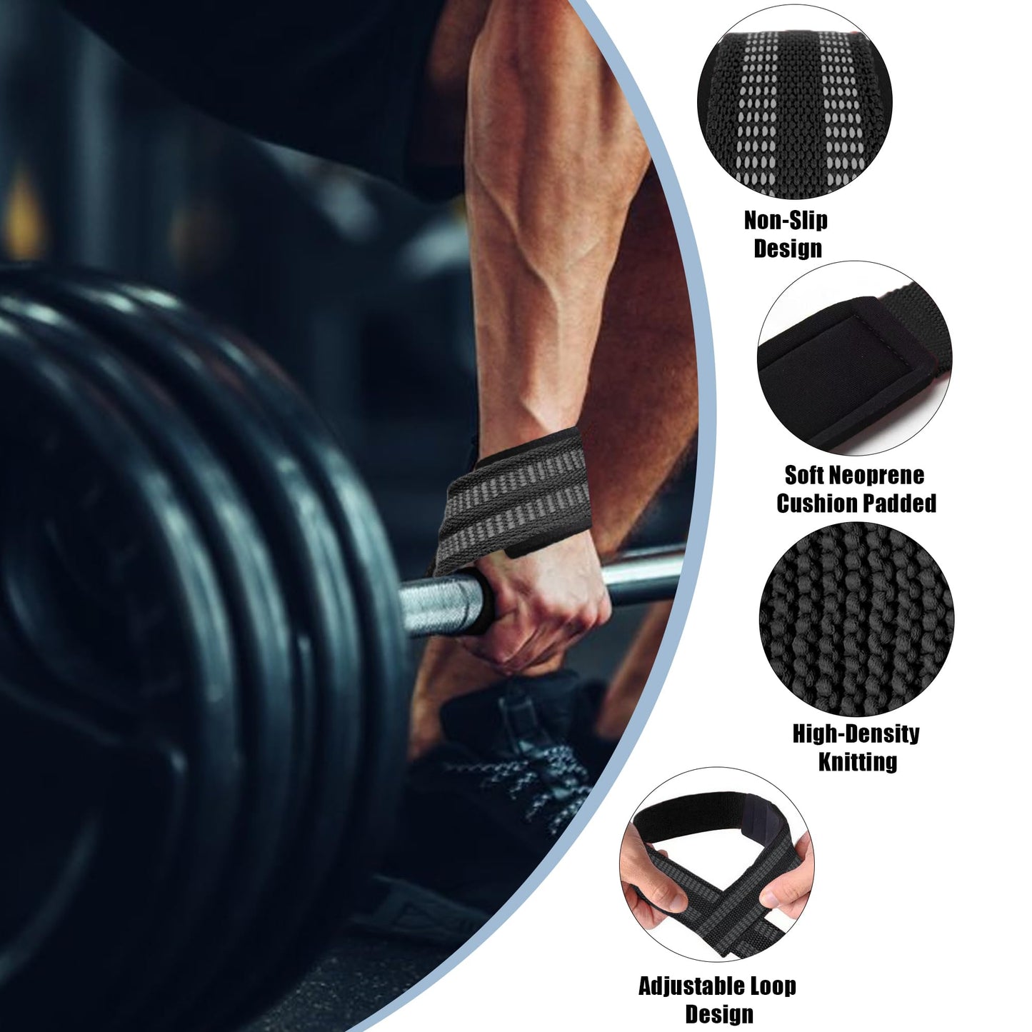 4 Pack Lifting Wrist Straps for Weightlifting, Lifting Straps for Gym Strength Training,Deadlifts,Workout, Men & Women Neoprene-padded Wrist Cushion Cotton Lift Straps with Anti-Skid Silicone -Black