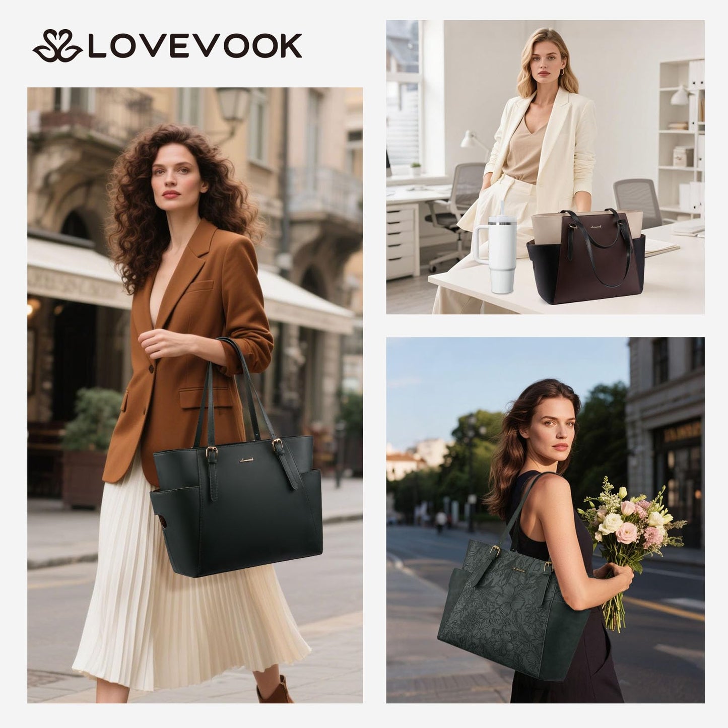 LOVEVOOK Laptop Tote Bag for Women With Large Cup Holder, Leather Work Tote Bag for Women,15.6 Inch Professional Computer Briefcase Business Teacher Commuter Shoulder Bag,Office Travel Gift