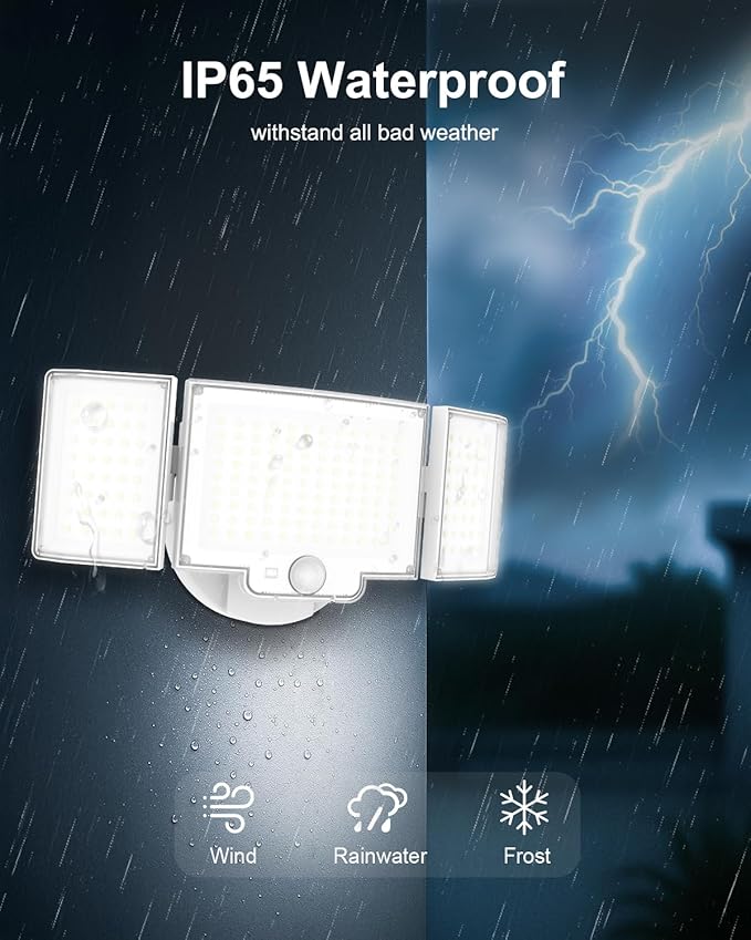 LED Security Lights Motion Sensor,188 LEDs 4200LM Dusk to Dawn Hardwired Flood Lights Outdoor with 3 Modes Remote Control,IP65 Waterproof Motion Sensor Lights, for Garage,Yard,Porch 2 Pack