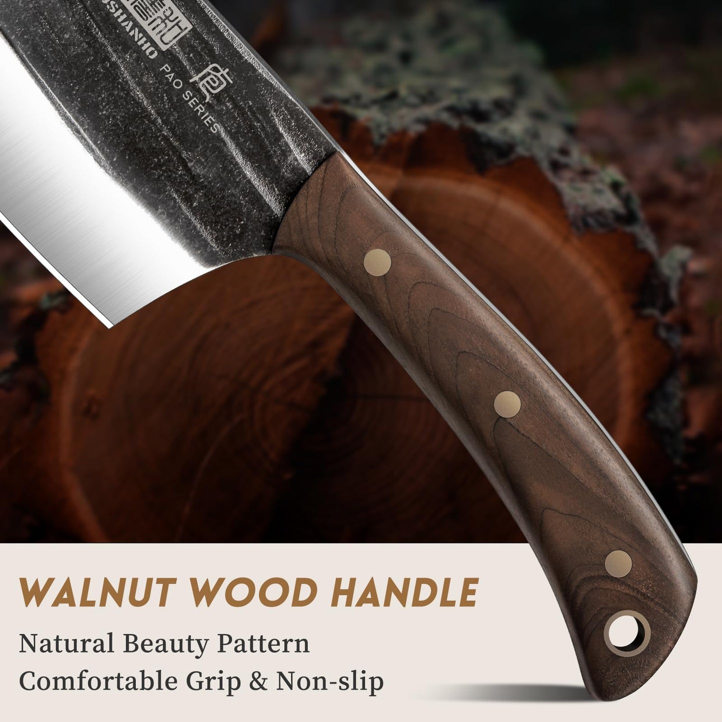 HOSHANHO Butcher Knife Set, 3-Piece High Carbon Steel Serbian Chef Knife Set of Heavy Duty Boning Knife & Meat Cleaver Knives & Viking Knives for Home, Cooking, Outdoor Camping BBQ