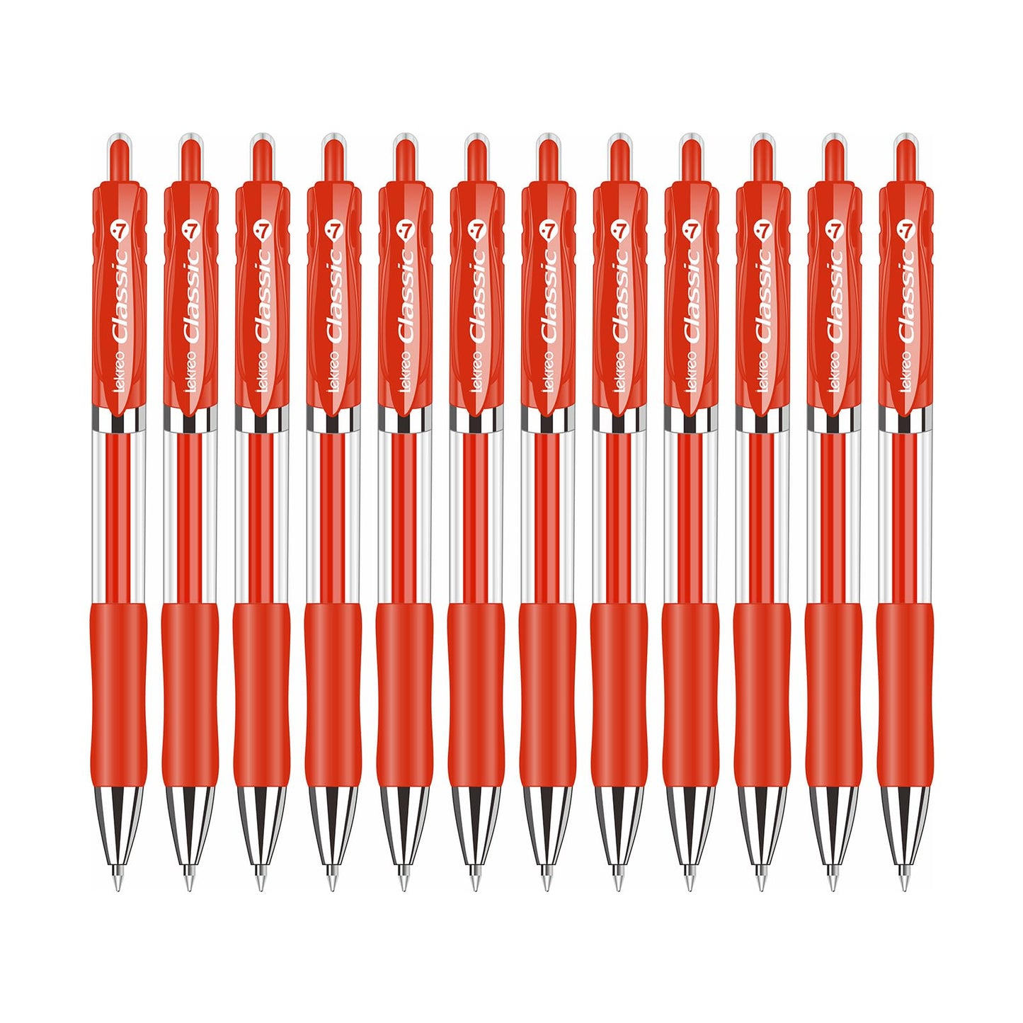 Classic Retractable Gel Roller Pens, 0.7mm Fine Point, Red Ink (Red - 12 Packs)