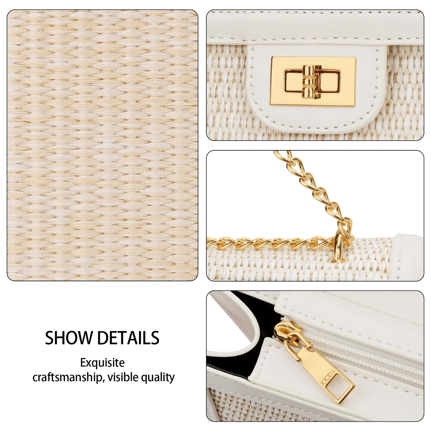 KKXIU Women Small Straw Beach bag Crossbody Bag Summer Shoulder Bag Beach Handbag Vegan Leather Purse (Beige)