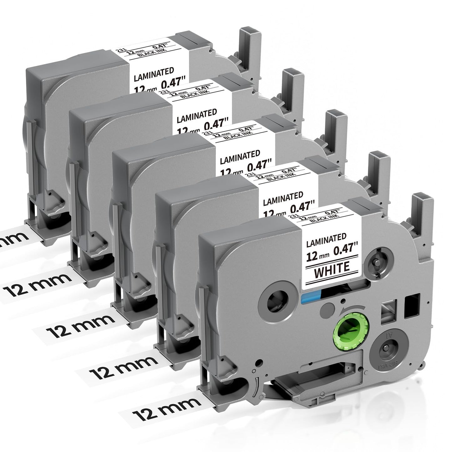 TZe TZ Tape 12mm 0.47 Laminated White, Replacement for Brother Label Maker Tape Refills P Touch TZe-231 TZe231, Compatible with Brother Ptouch PT-D210 D220 H110 D400 D410 D600 D610BT, 5-Pack
