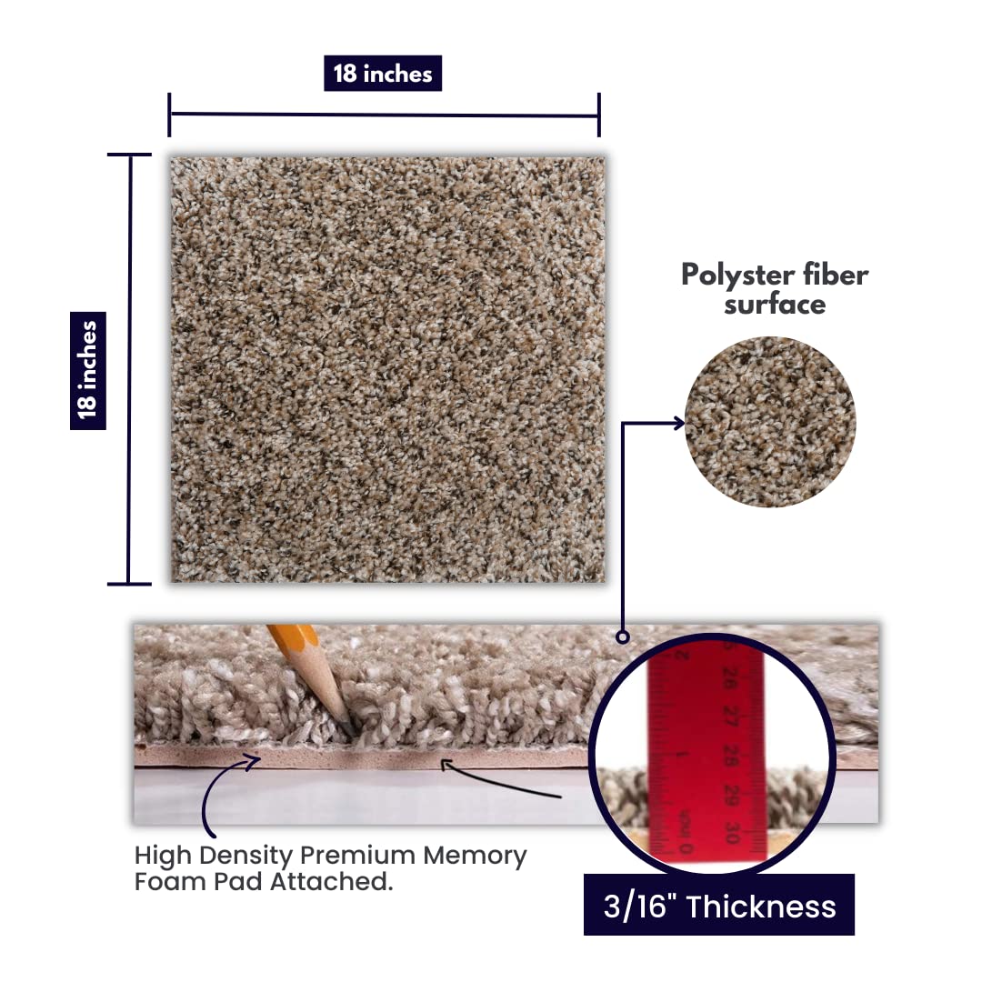 Smart Squares Walk in the Park Premium Plush Carpet Tiles, Made in USA – 18x18 Peel and Stick Floor Tiles with Attached Padding – Seamless DIY Carpet Squares (22.5 Sq Ft, Pack of 10, 760 Gemstone)