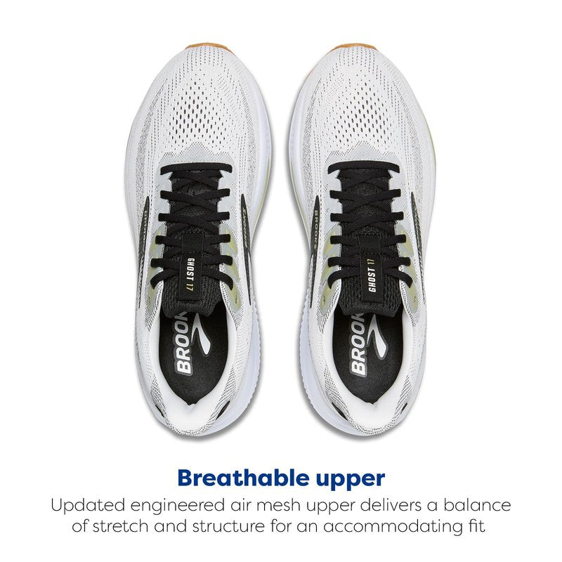 Brooks Men’s Ghost 17 Neutral Running Shoe - White/Black/Tea - 12.5 Medium
