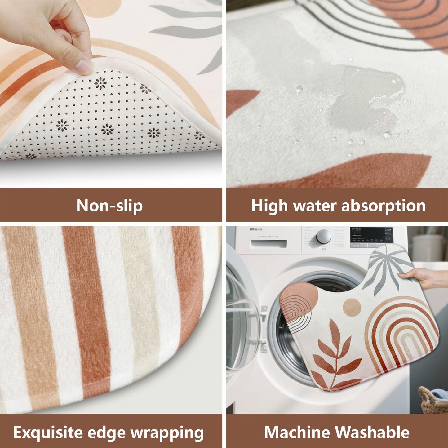 peacoblue Pebble Bath Mats for Bathroom Rugs Sets 3Pcs with Toilet Lid Cover, Non Slip Bath Rug and Contour Mats Sets, Washable Toilet Carpet for Bedroom Kitchen Tub Home Decor