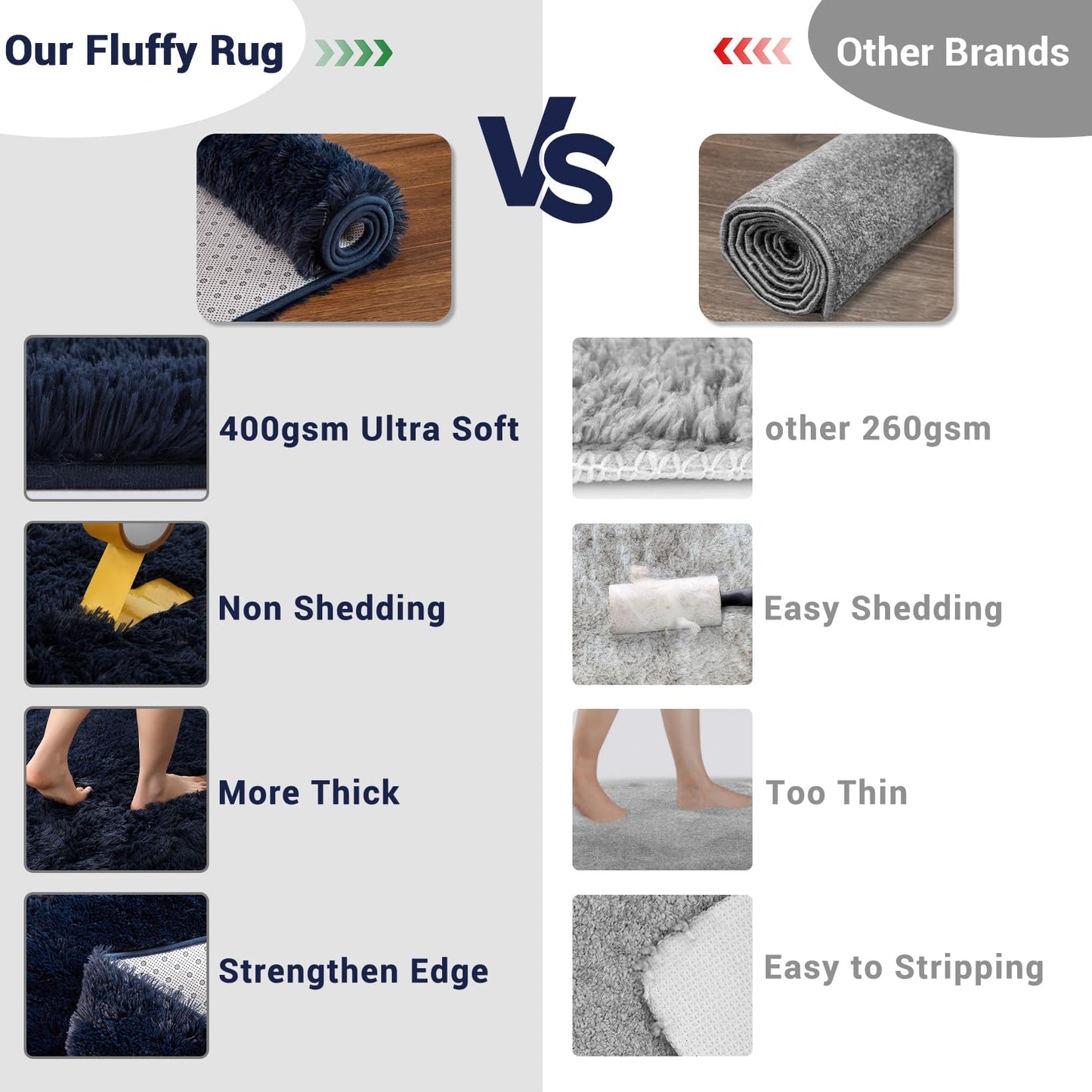 Garvee 8'x10' Oversized Fluffy Area Rug, Tie-Dye Luxury Shag Carpet for Living Room, Large Fuzzy Plush Rug for Basement & Family Room, Non-Slip, Bedroom Decor, Dark Navy