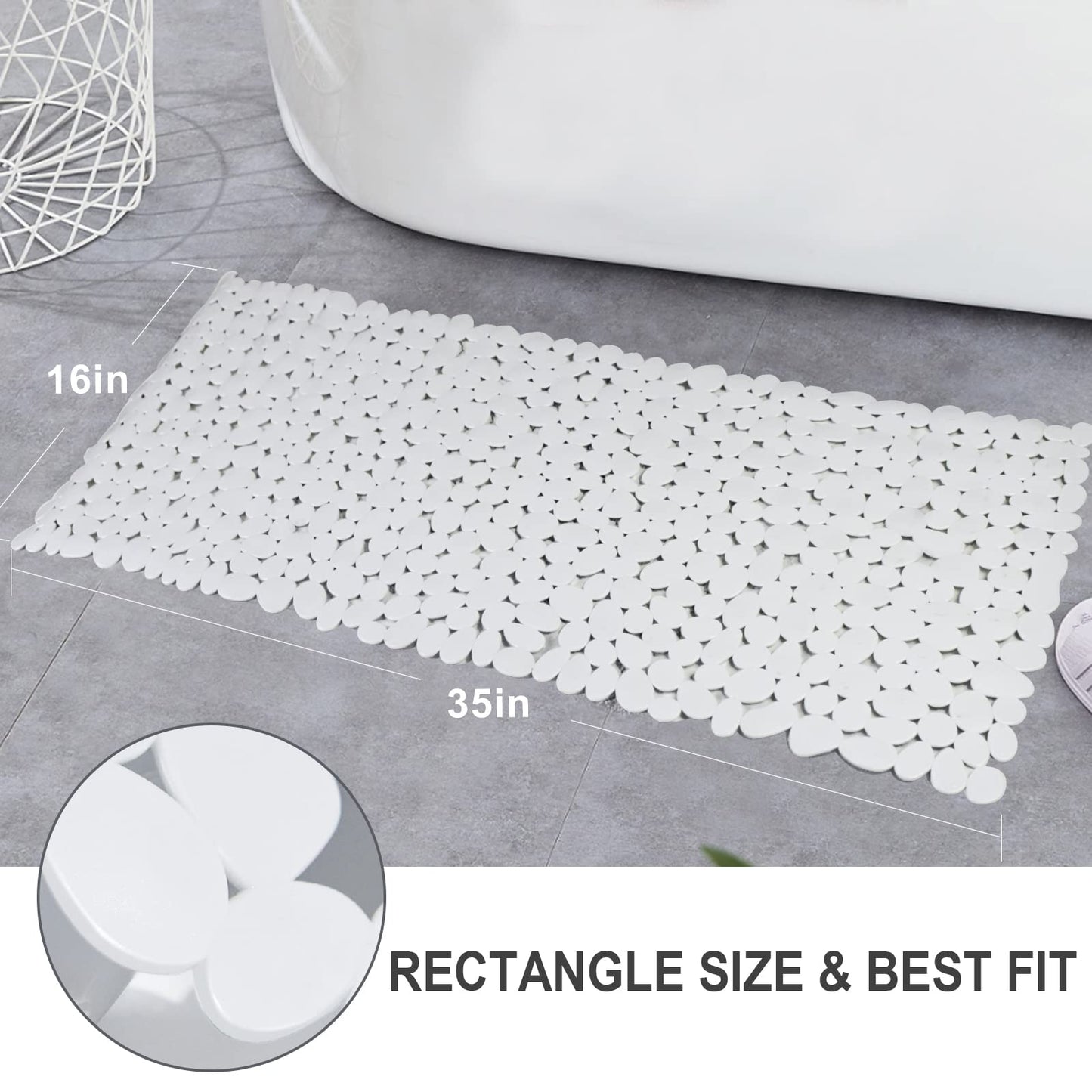 SONGZIMING Pebble Bath Mat for Bathtub to Anti Slip Bathtub Mat in Shower with 16 Inches by 35 Inches (White)