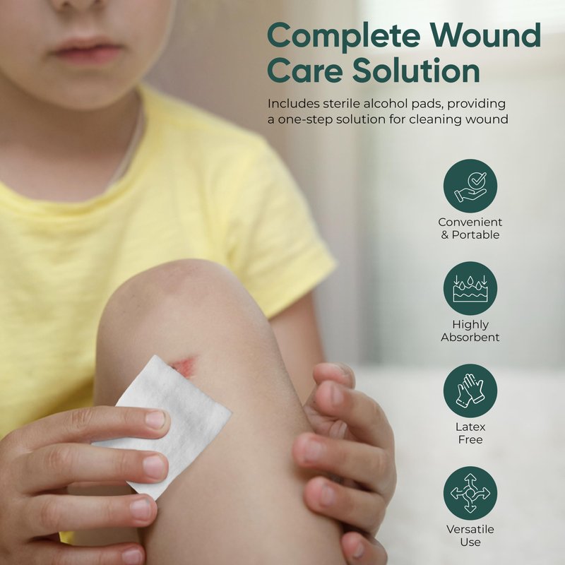 100pc Sterile 4x4 Non-Stick Gauze Pads with Adhesive Medical Tape & 15 Alcohol Wipes – Hypoallergenic Highly Absorbent Non-Adherent Dressing Sponges for Effective Wound Care and First Aid Supplies