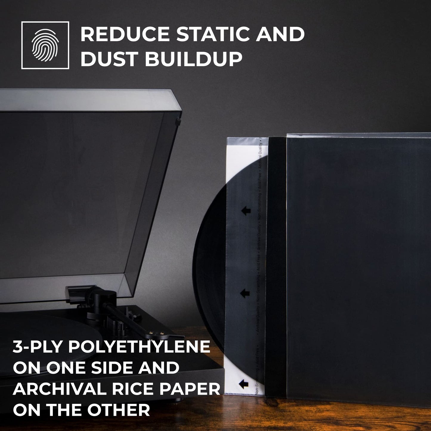 Big Fudge 25x Premium Vinyl Record Inner Sleeves - Clear 3-Ply Album Covers with Anti-Static Rice Paper - Master Vinyl Record Sleeves - Acid Free Protective Cover for 12" Records