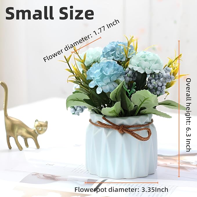 2 PCS Mini Hygrangea Artificial Flowers in Vase, Small Centerpiece Table Decorations - Fake Plant in Vase, Faux Hydrangea Flower Decor for Home, Wedding, Office and Party