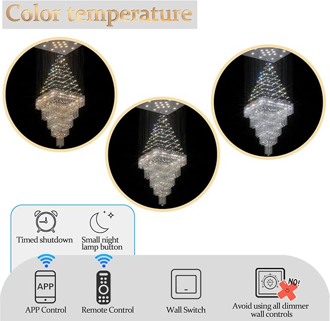 Flashing God D40''X H100'' Large Chandeliers for High Ceilings Crystal Raindrop Chandeliers 5 Tiers Chandelier Big Pendant Light Fixture for Living Room Entry Stairwell Staircase