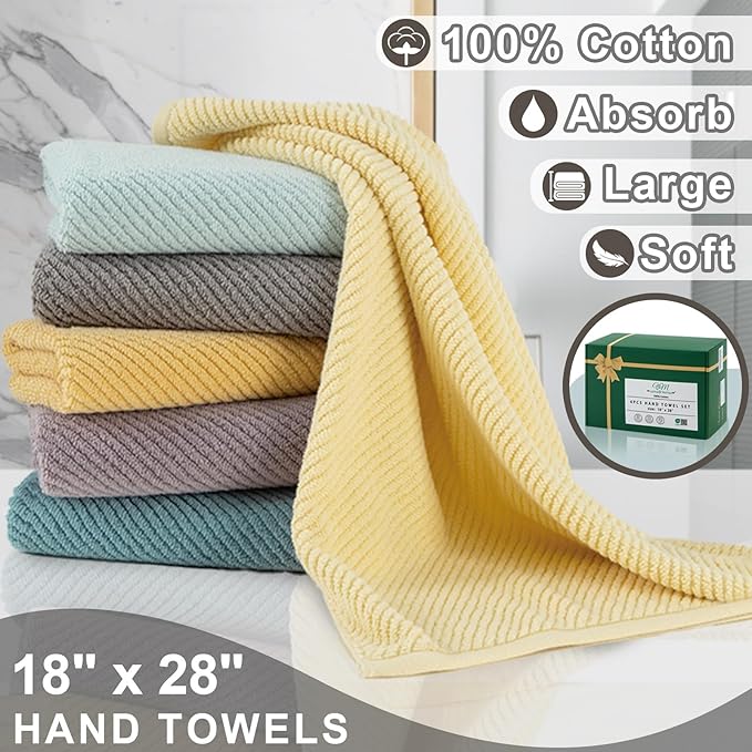 VOOVA & MOVAS Gray Hand Towels for Bathroom, Large 18" x 28"