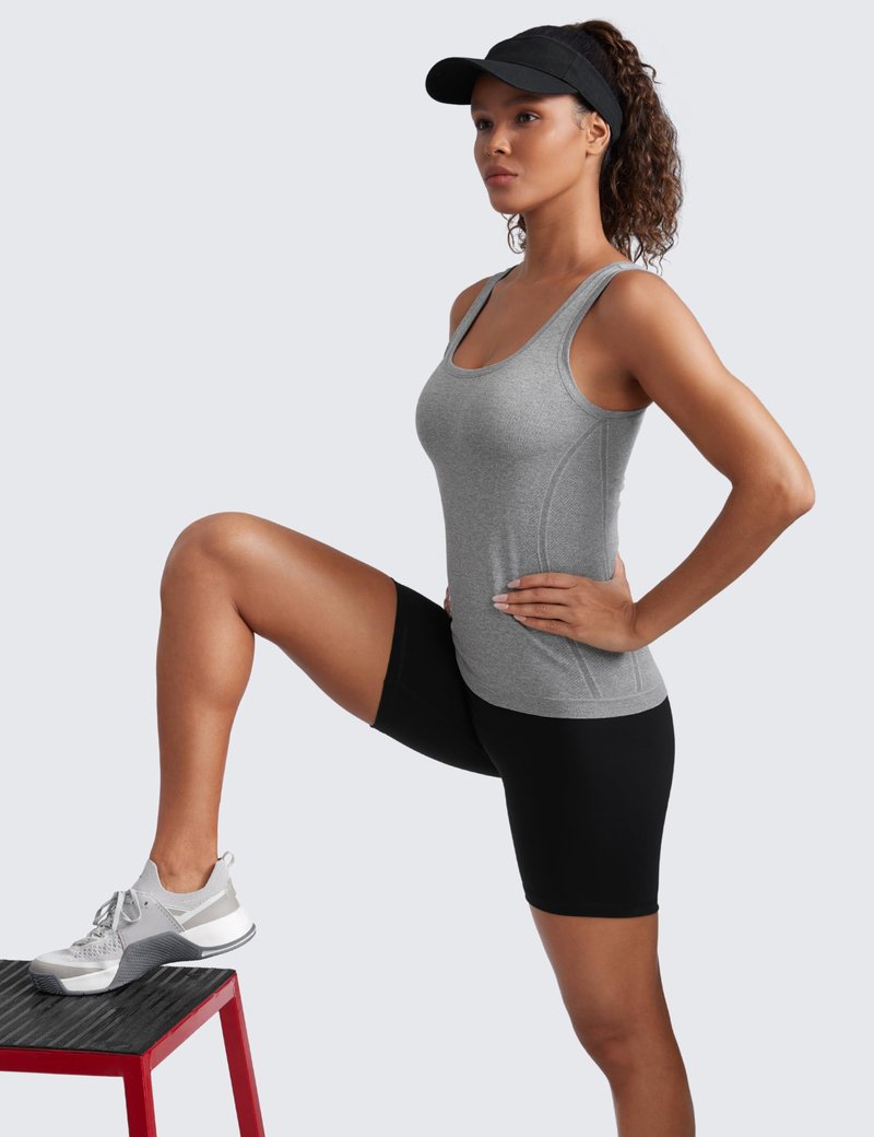 CRZ YOGA Seamless Scoop Neck Tank Low U-Back Breathable Workout Tops for Women Sleeveless Athletic Running Gym Shirts Slate Grey Marl Large
