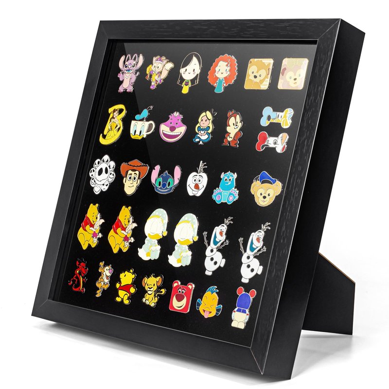 11x11 Enamel Pin Display Frame, Pin Collection Shadow Box, Desktop and Wall Display, Pin Display Case, Enamel Pin Holder, Black