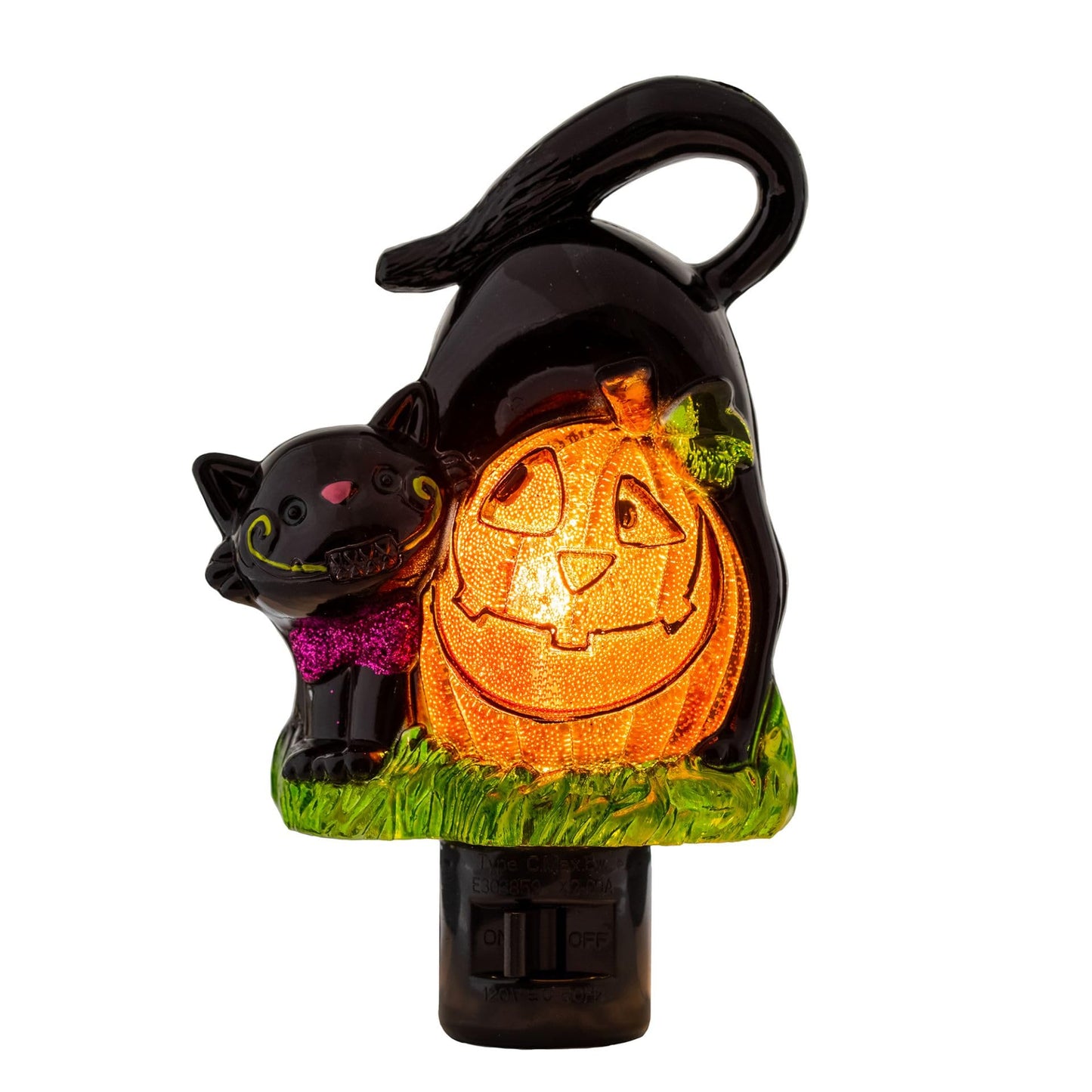 Novelty Lights LED Lamp Pumpkin with Black Cat Halloween Decoration Night Light with Swivel Plug