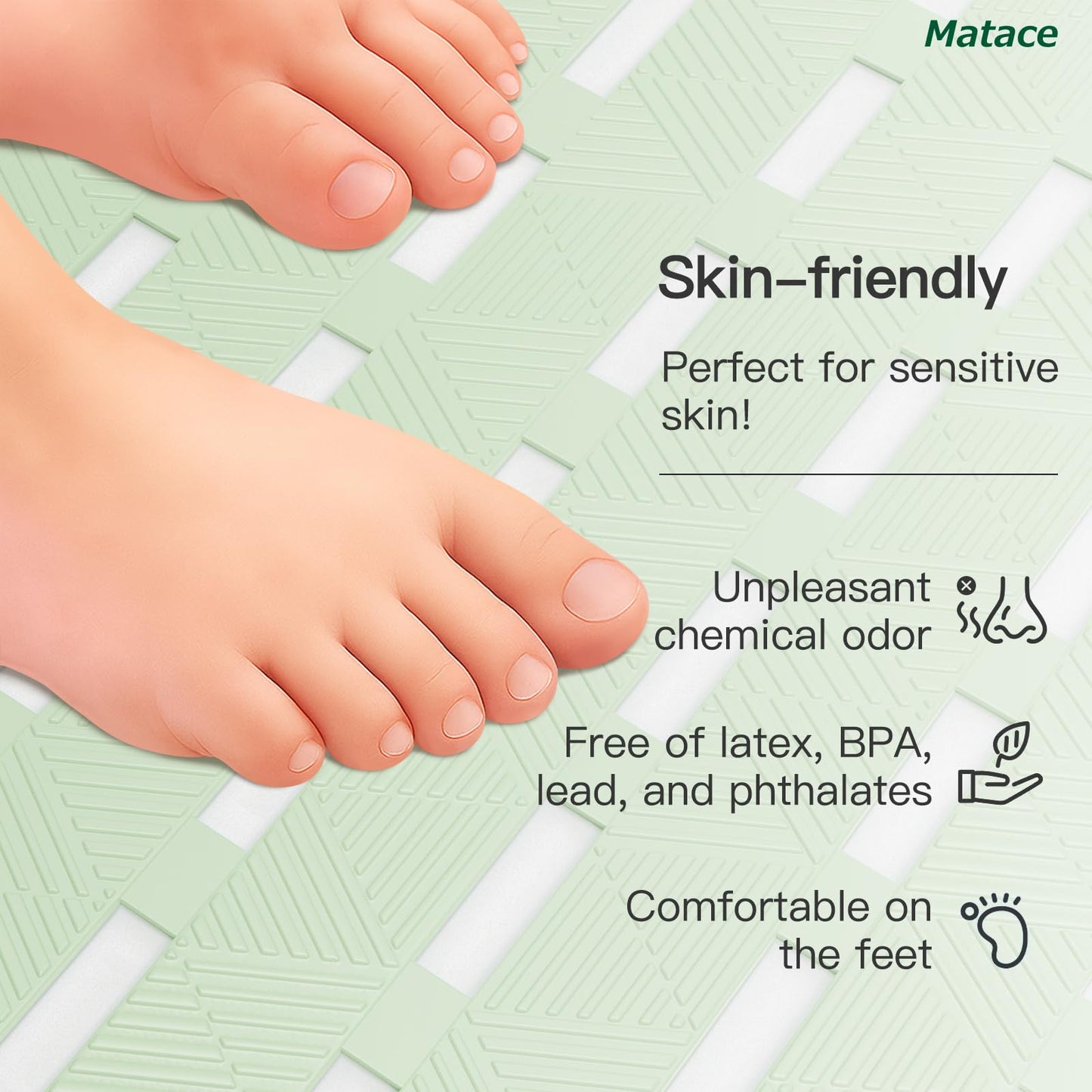 Bathtub Mat Non Slip - for Inside Bath Tub & Shower, Small 27x16 Inch, 180 Strong Suction Cups, Soft Textured Surface, Fast Drain & Quick Dry, Bathroom Safety Mat, Sage Green, Matace
