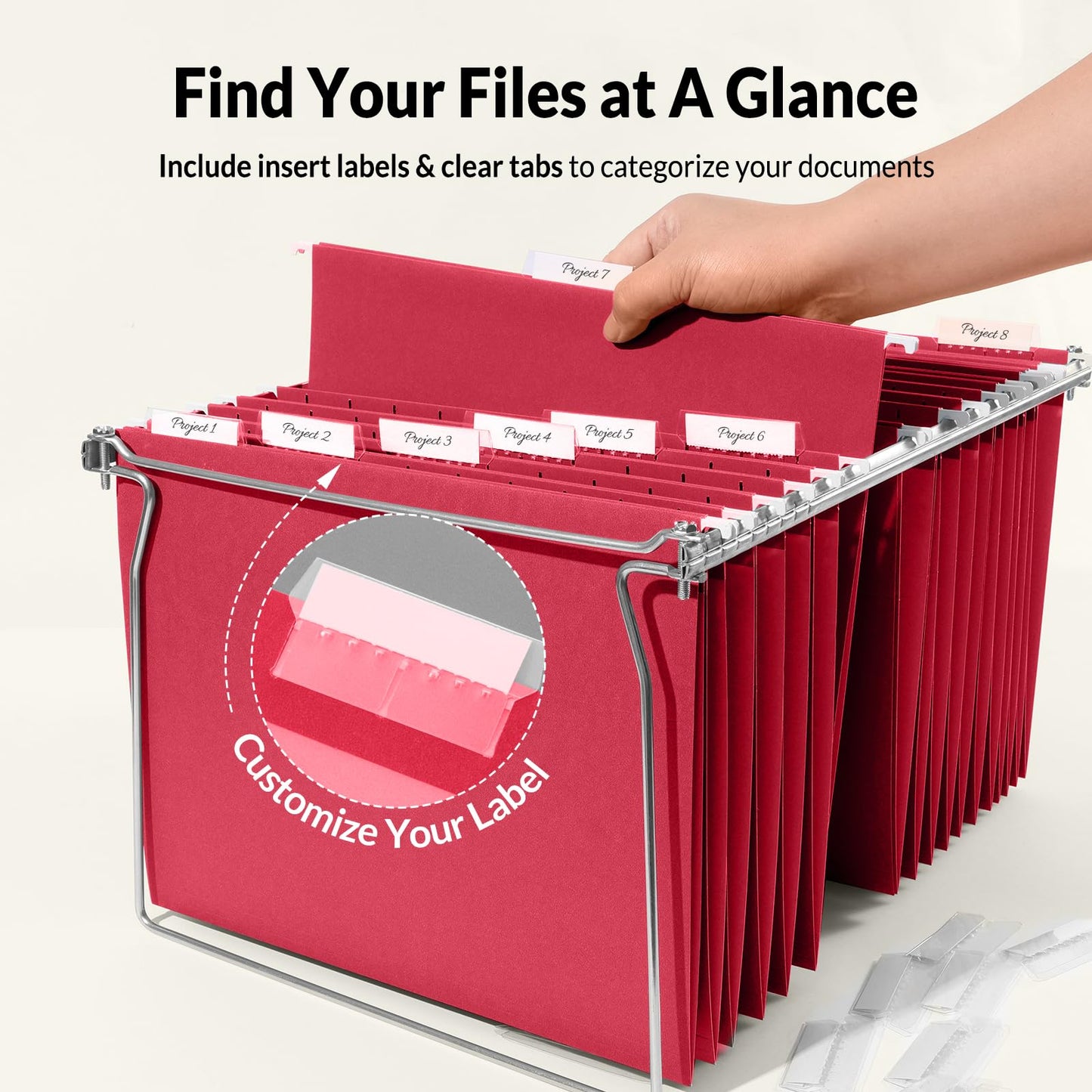 SUNEE Hanging File Folders, 25 Pack Letter Size Hanging File Folders with 1/5-Cut Tabs, Ideal for Home and Office Organization and Papers Classification,Red