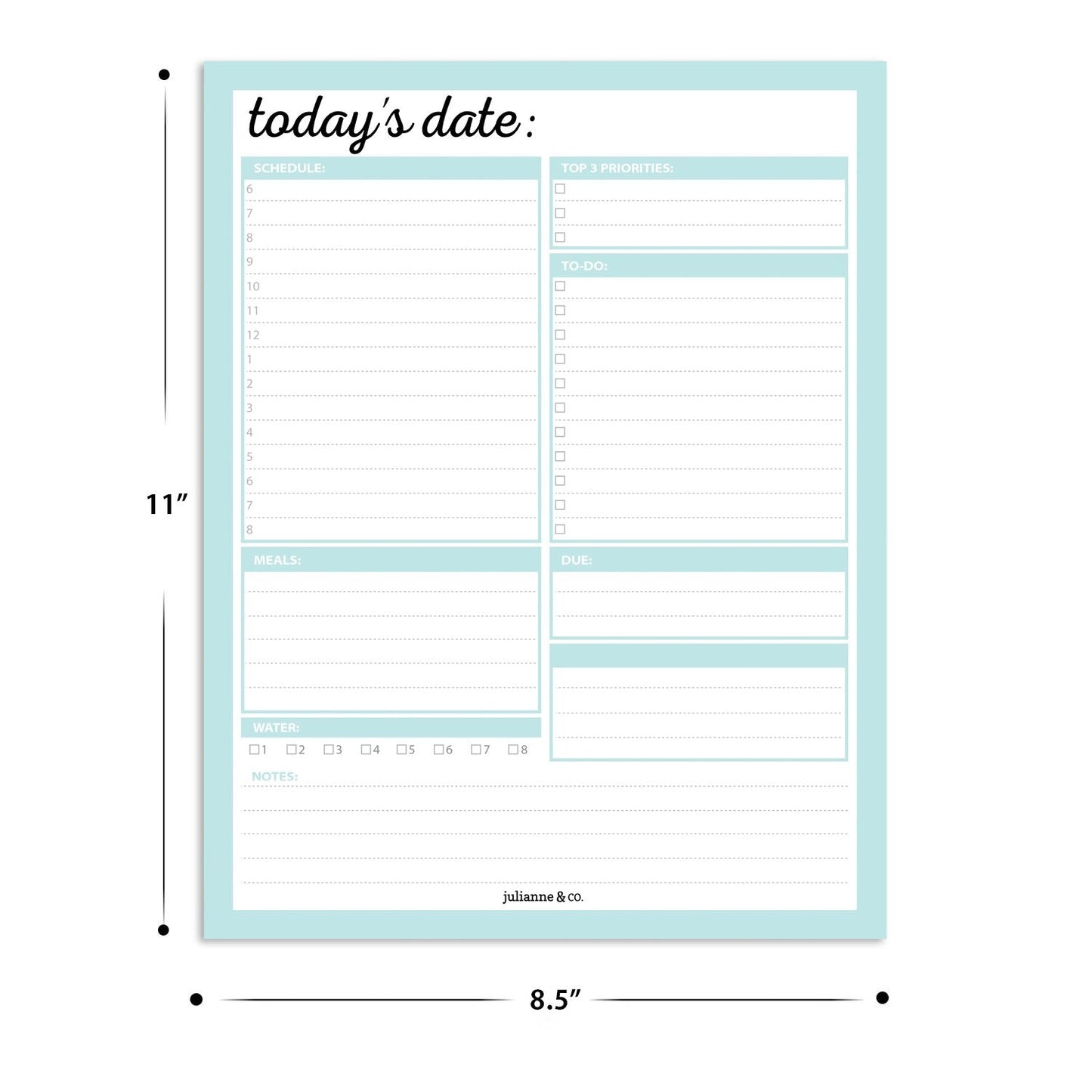 JULIANNE & CO Daily To-Do Undated Tear-Away Planner Notepads - Premium Personal Organizer for Home, Office, Work, School - 50 Pages for Daily Tasks, Notes, Water Intake and Meal Prep (8.5 x 11)
