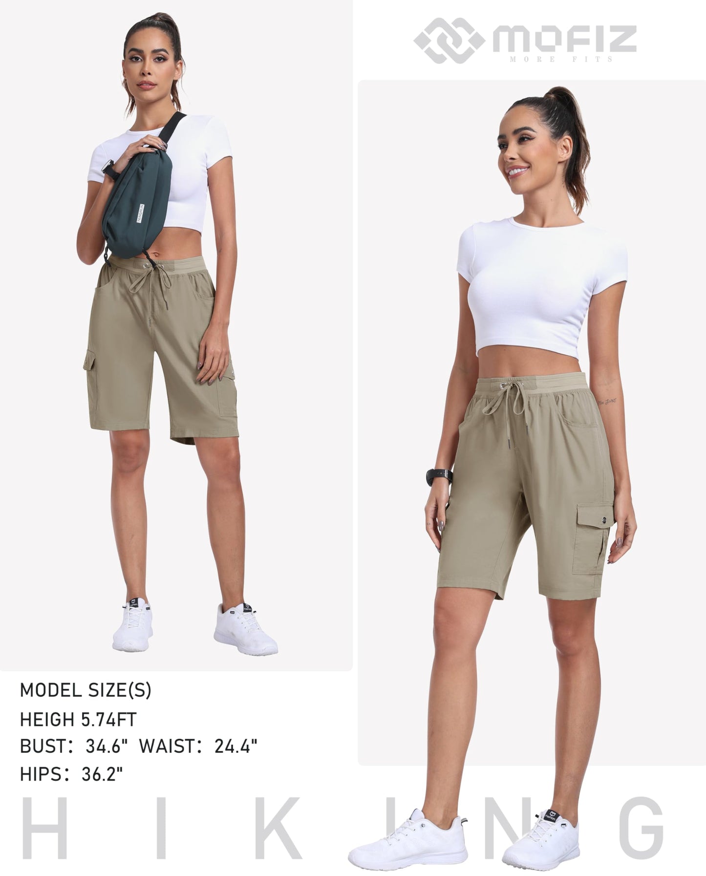 MoFiz Women's Hiking Shorts Athletic Outdoor Cargo Shorts for Women Quick Dry Running Summer Shorts with Pockets Khaki L