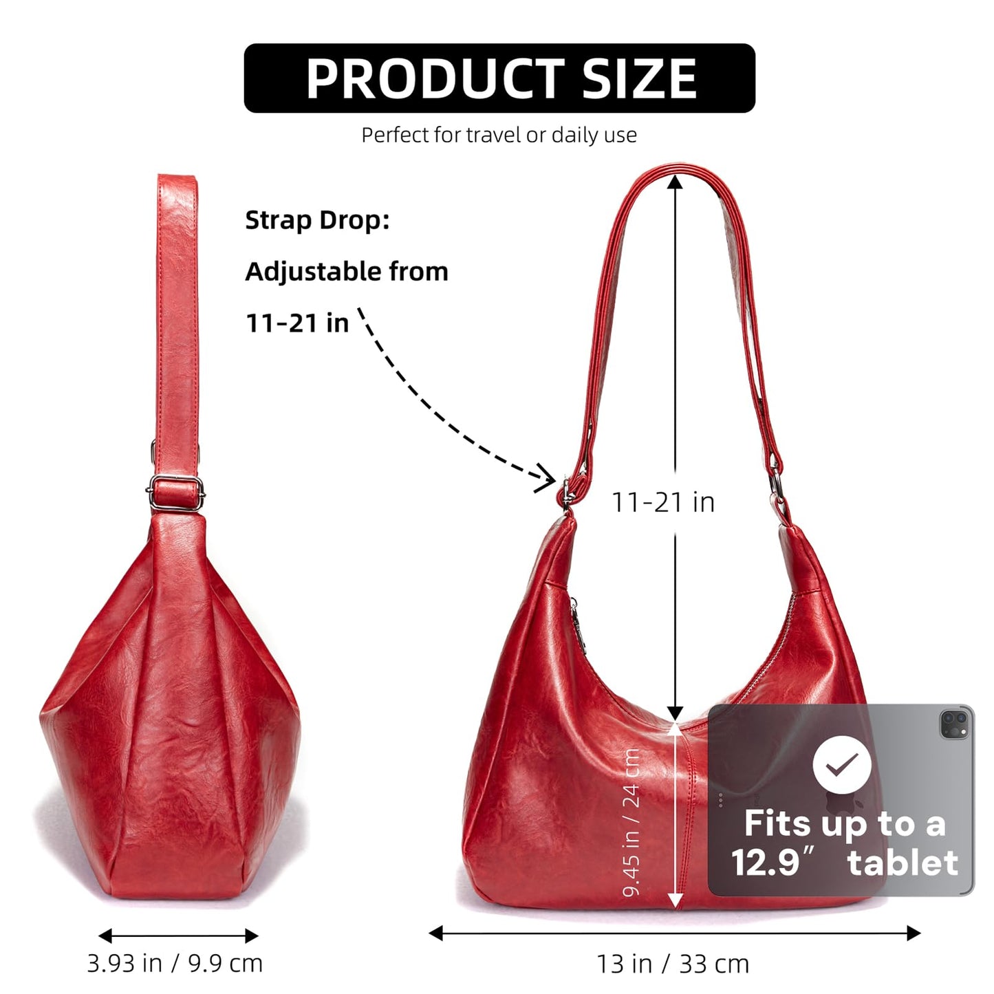 celestina Soft Vegan Leather Hobo Bag for Women, Slouchy Shoulder Handbag Tote Purse, Burgundy