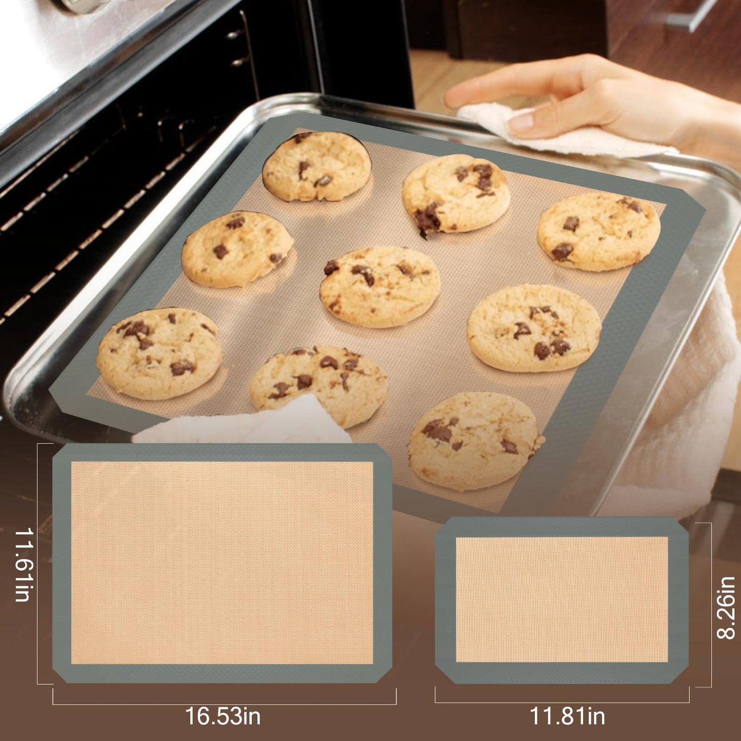 Silicone Baking Mat Set, Nonstick Reusable Liners, 2 Half & 1 Quarter Sheet for Cookies, Bread, Pastry, Dough Prep and Oven Baking
