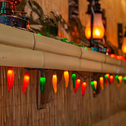 13.6FT Chili Pepper Lights Lights with 37 Mini Triplecolor Chili Lights(2 Spare),Outdoor Christmas Incandescent Pepper Lights for Indoor Outside Garden Patio Mexican Xmas Day Decor Parties