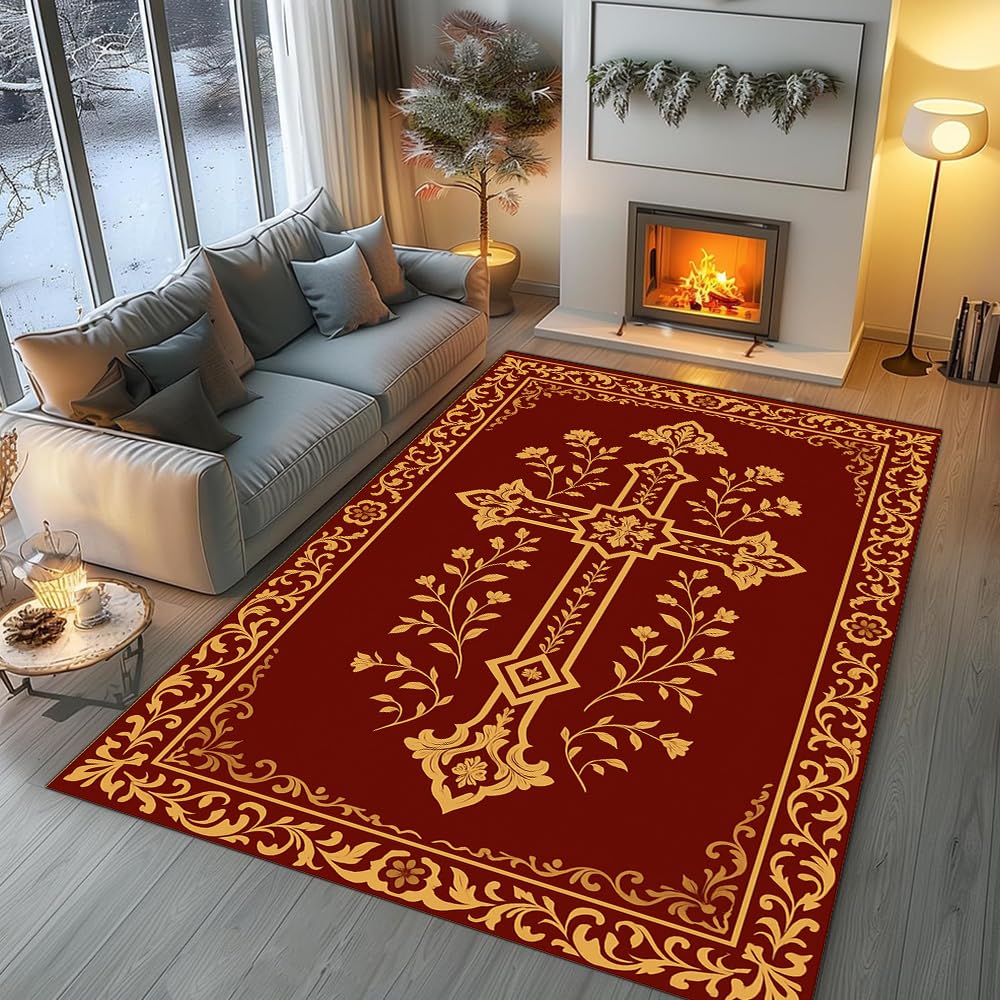 Custom Faith Cross Rug – Christian Prayer Carpet, Area Rug for Living Room, Bedroom, Church Decor, Home Floor Mat