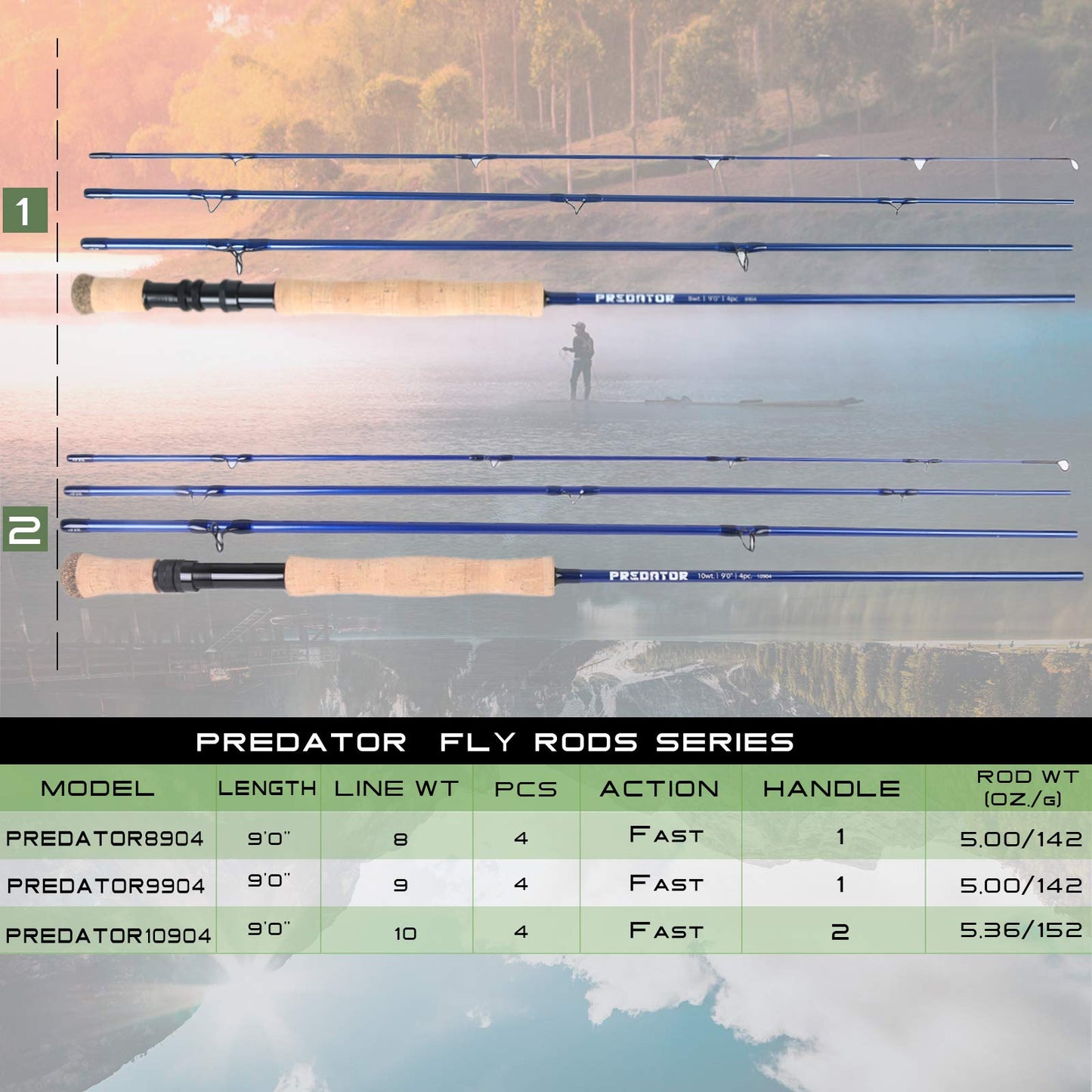 M MAXIMUMCATCH Maxcatch Predator Saltwater Fishing Rod: 9ft, 4-Piece, 8/9/10/12 Weight (Saltwater Predator Fishing Combo, 9' 10wt 4 Pieces)
