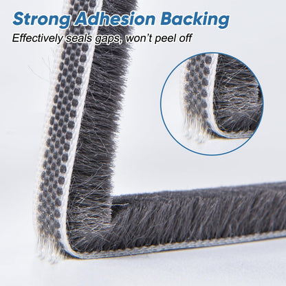 YoleShy 33 Ft Brush Weather Stripping Door Seal Strong Self-Adhesive Weather Stripping Window Seal Soundproofing Windproof Dustproof 0.35 in Wide x 0.2 in Thick, Grey