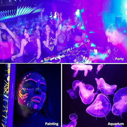 4 Pack 150W LED Black Lights, Blacklight Flood Light Outdoor with Plug and Switch, IP66 Waterproof for Dance Party, Glow in The Dark, Halloween Lights, Body Paint, Fluorescent Poster