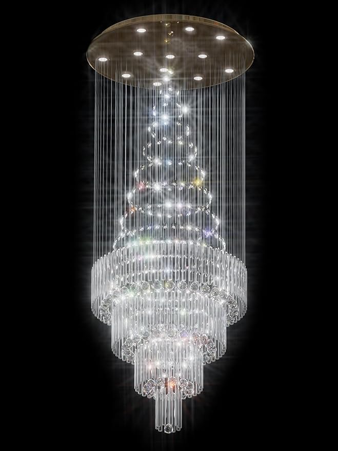 D32''X H110'' Modern Crystal Raindrop Gold Chandelier Lighting for Entrance, Stairs, Doorway, Crystal Ornament Chandelier Can be Used on Sloping Ceiling