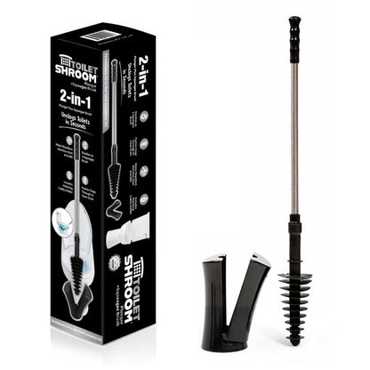 ToiletShroom Revolutionary Plunger, Squeegee, Clog Remover, Drain Cleaner, Bathroom Toilet Dredge Tool, Stainless Steel Handle with Caddy Holder, Оne Расk, Black